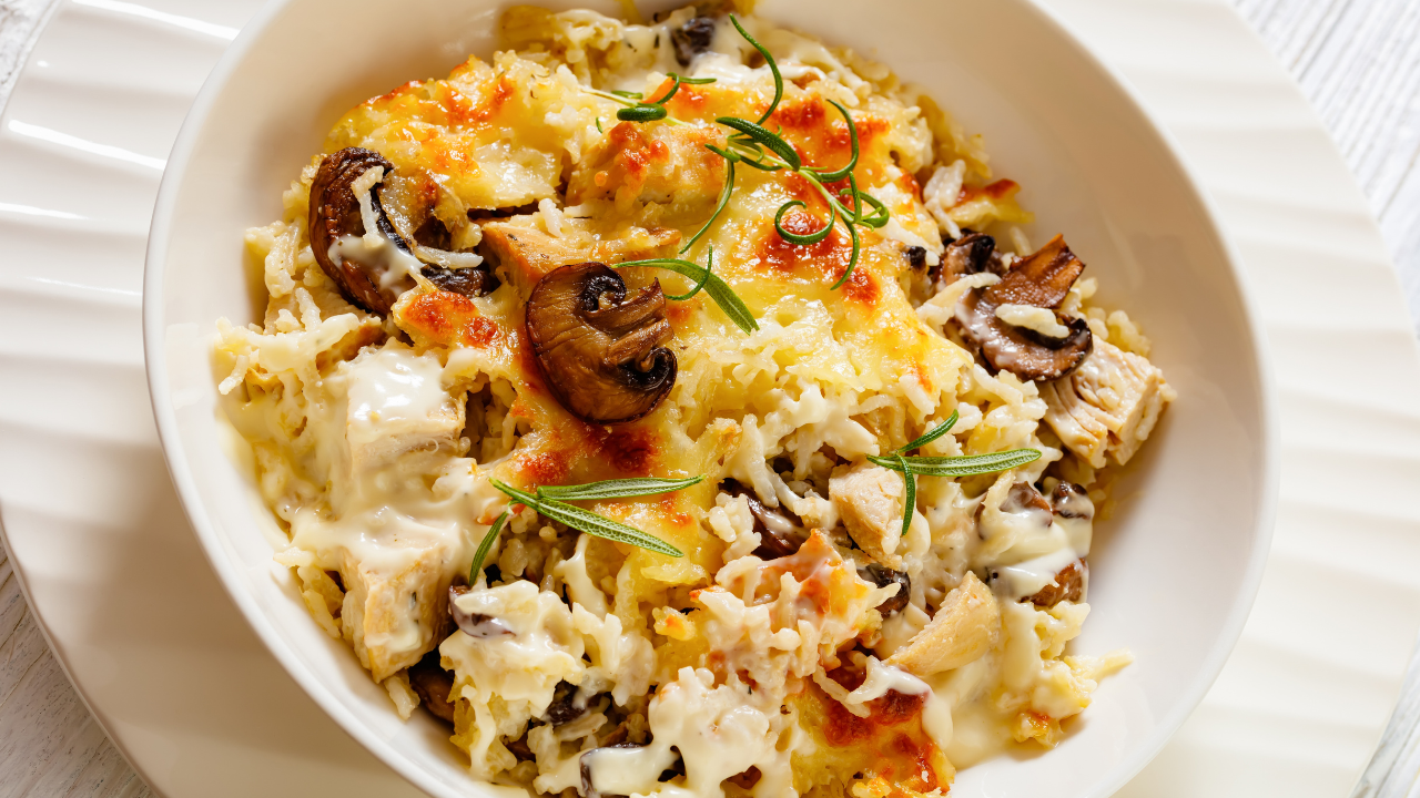 7. Cheesy chicken rice bake