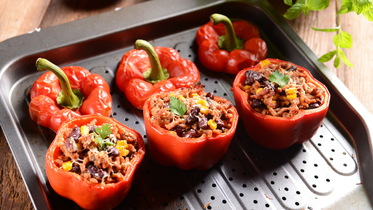 19. Vegetable & Beef Stuffed Red Peppers